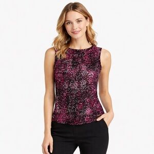 Calvin Klein Pink & Black Sequin Sleeveless Top Sparkle Party Evening Blouse